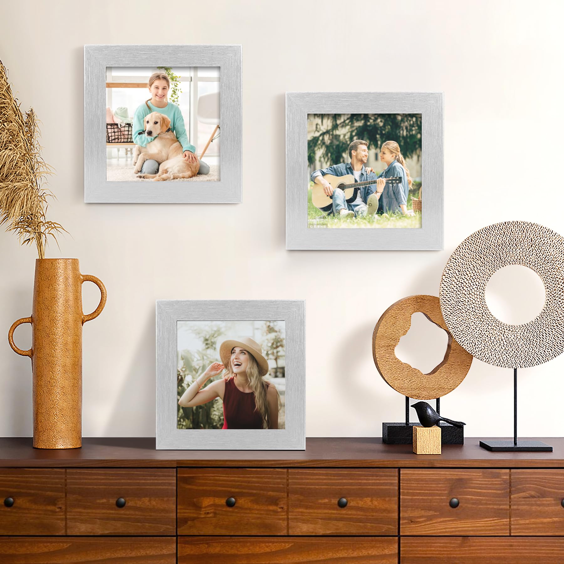 TOFOREVO 4x4 Picture Frames Set of 6 Silver Wood Grain Photo Frame for Gallery Wall Mounting or Tabletop Display